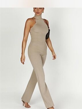 Meshki Sleeveless High-Neck Top & Pants Set in Taupe